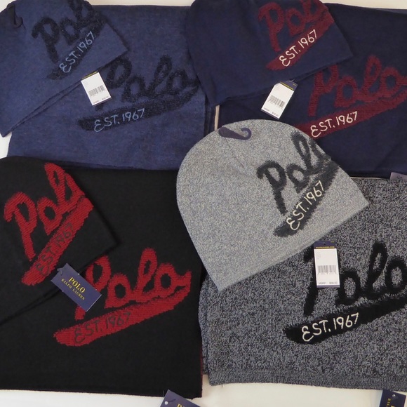 Polo Ralph Lauren 1967 Varsity Scarf Beanie Hat Set NWT RL Merino Wool College - Picture 8 of 8